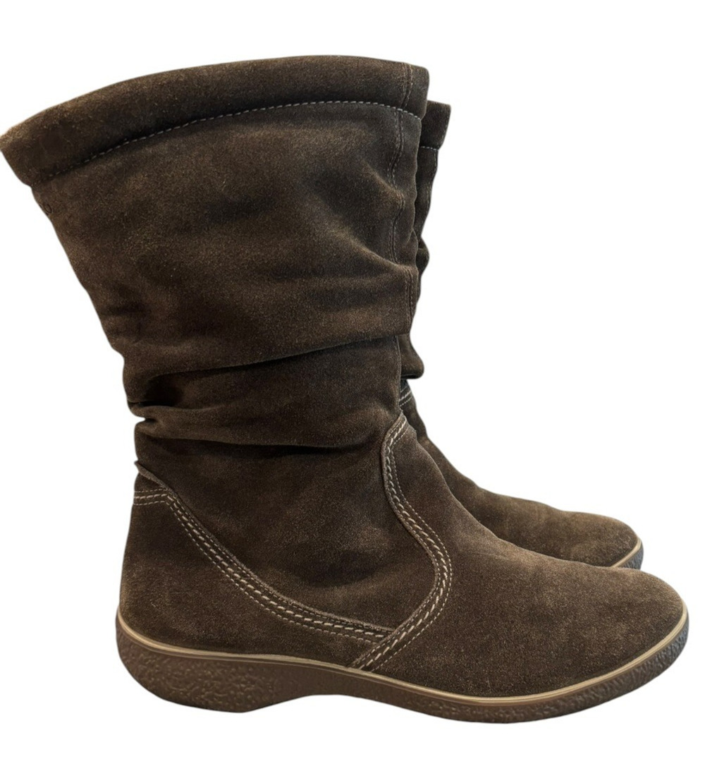 ECCO Women’s Brown Suede Slouch Boots Size 38 US 7.5 Wool Lined Comfort